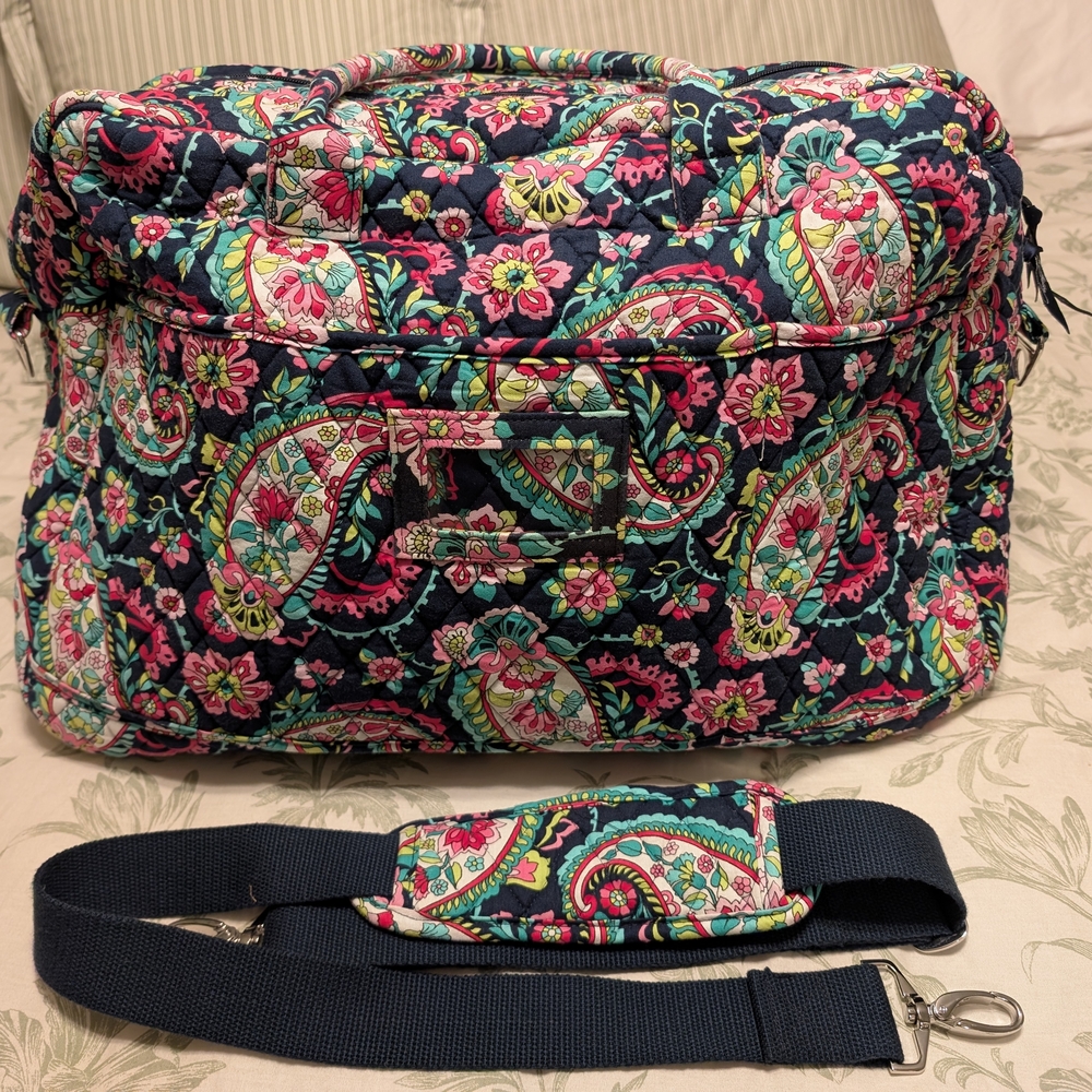 Vera Bradley Quilted Grand Travel Bag With Trolley Sleeve Petal Paisley Pattern